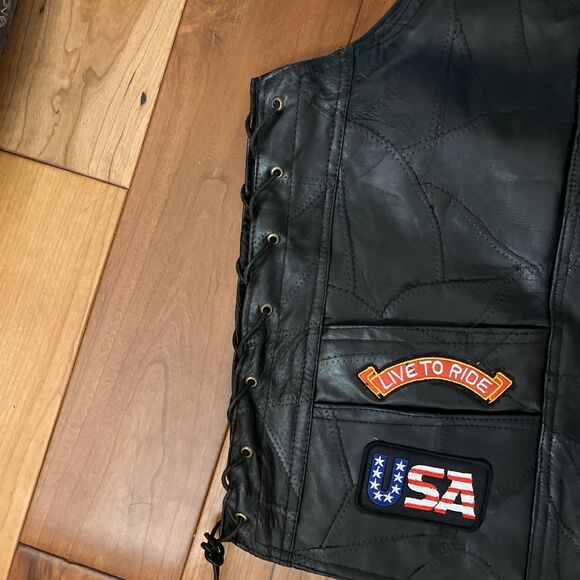 Diamond Plate Buffalo Leather Mens Vest with Patches 3X - Picture 6 of 13
